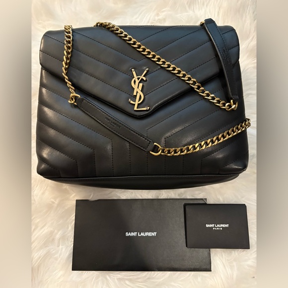 Large Yves Saint Laurent Black and Gold Quilted Shoulder Bag large - Picture 12 of 16